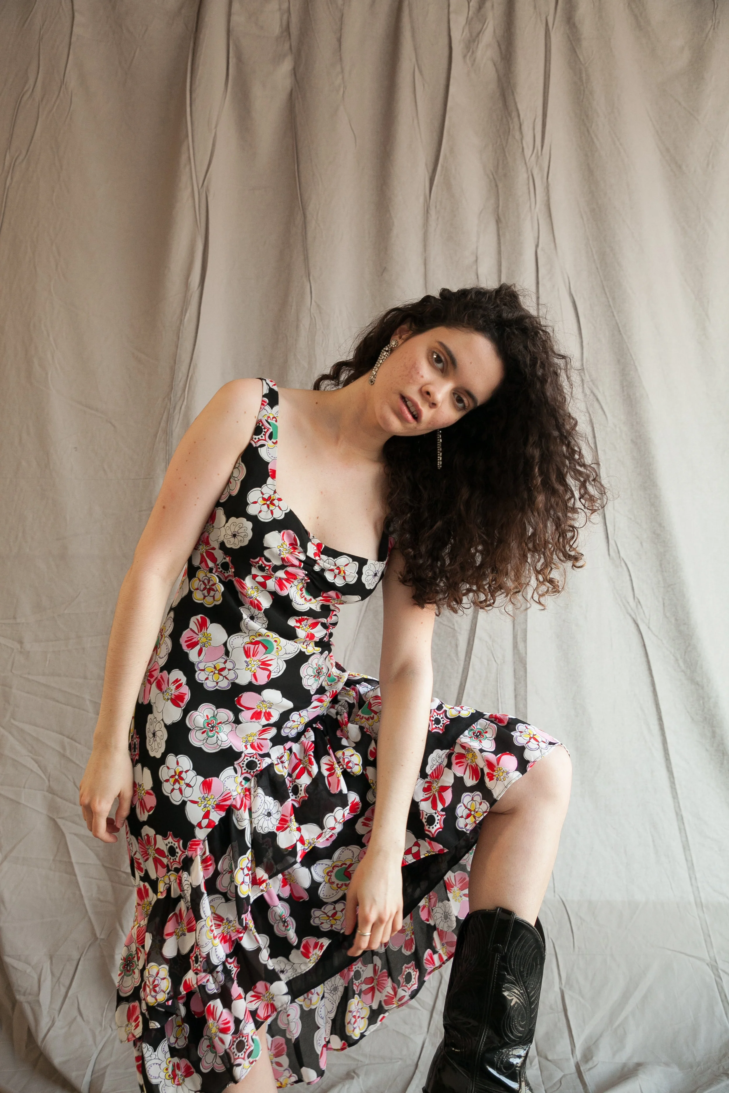 90s does 30s Ruffle Bias Cut Floral Dress