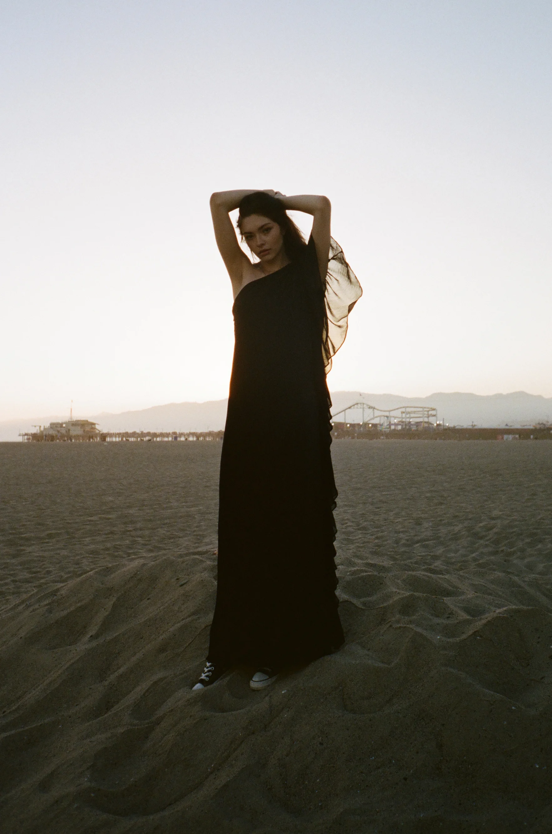 Cascading Ruffle Chiffon Column Dress