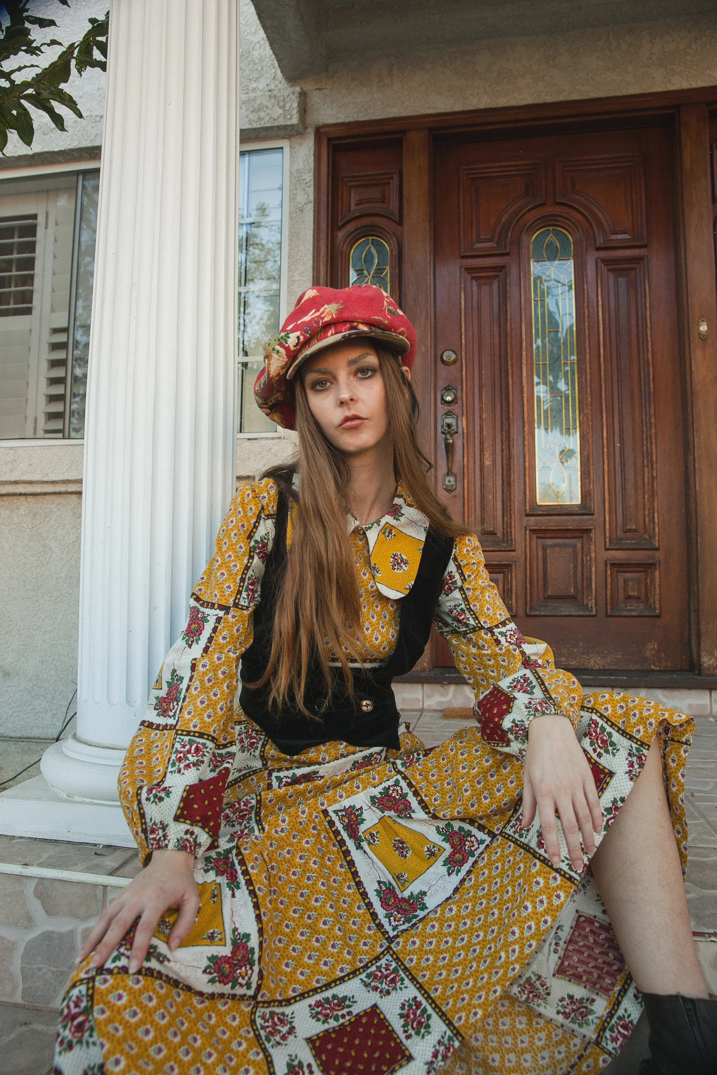 Vintage 1970s Patchwork Dog-Ear Collar Dress