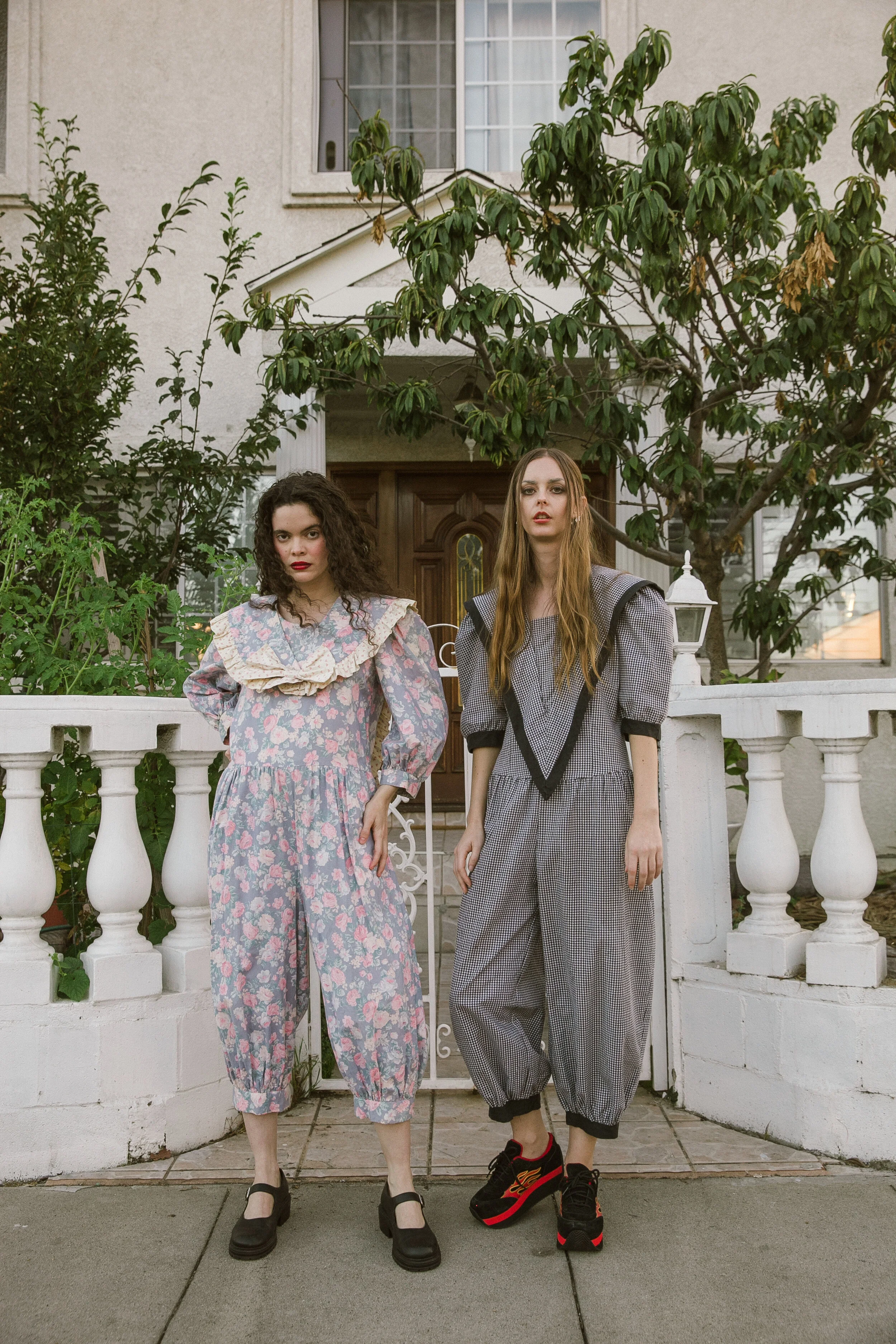 90s Houndstooth "Sailor" Collar and Balloon Leg Jumpsuit