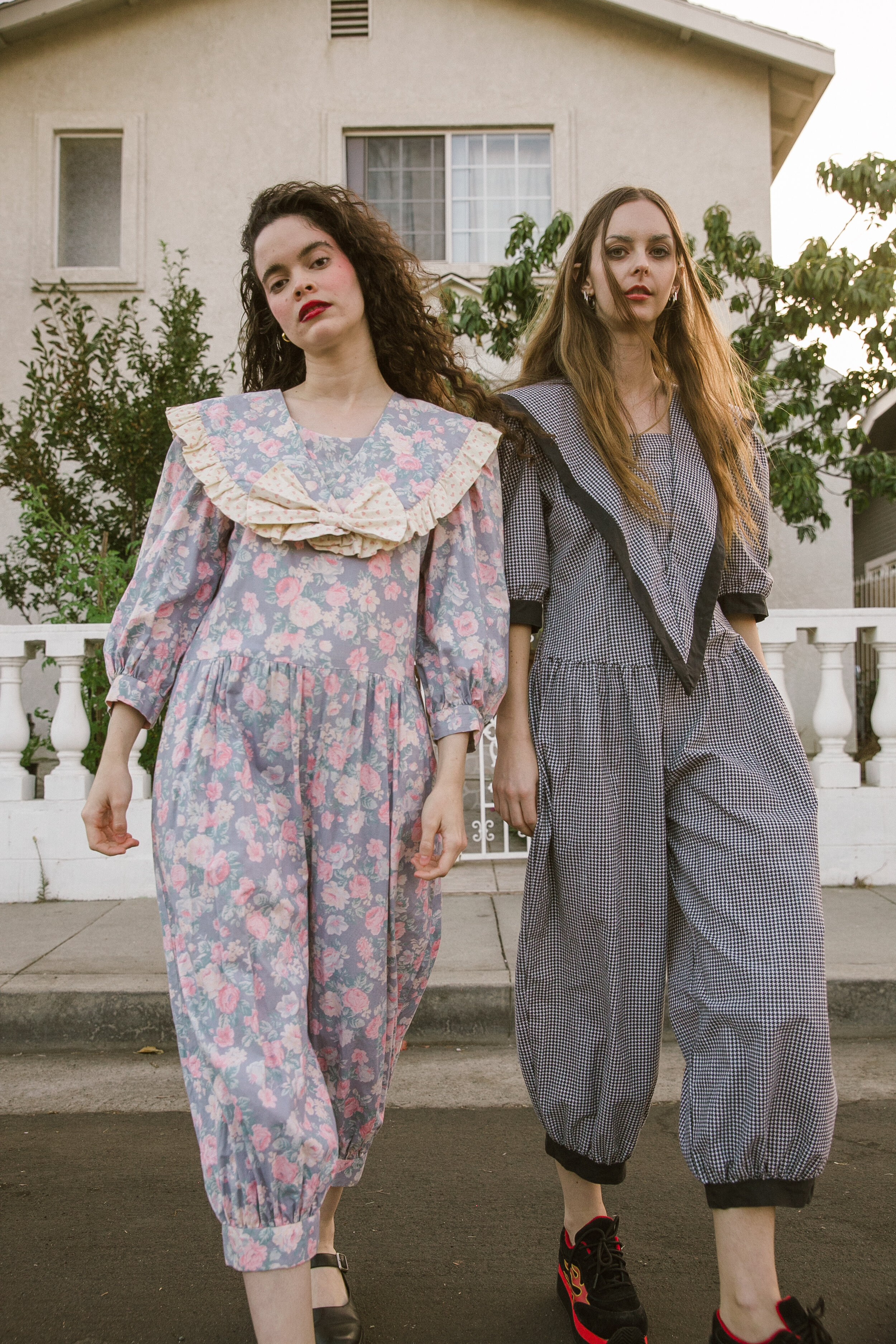 90s Pastel Floral "Sailor" Collar Balloon Leg Jumpsuit