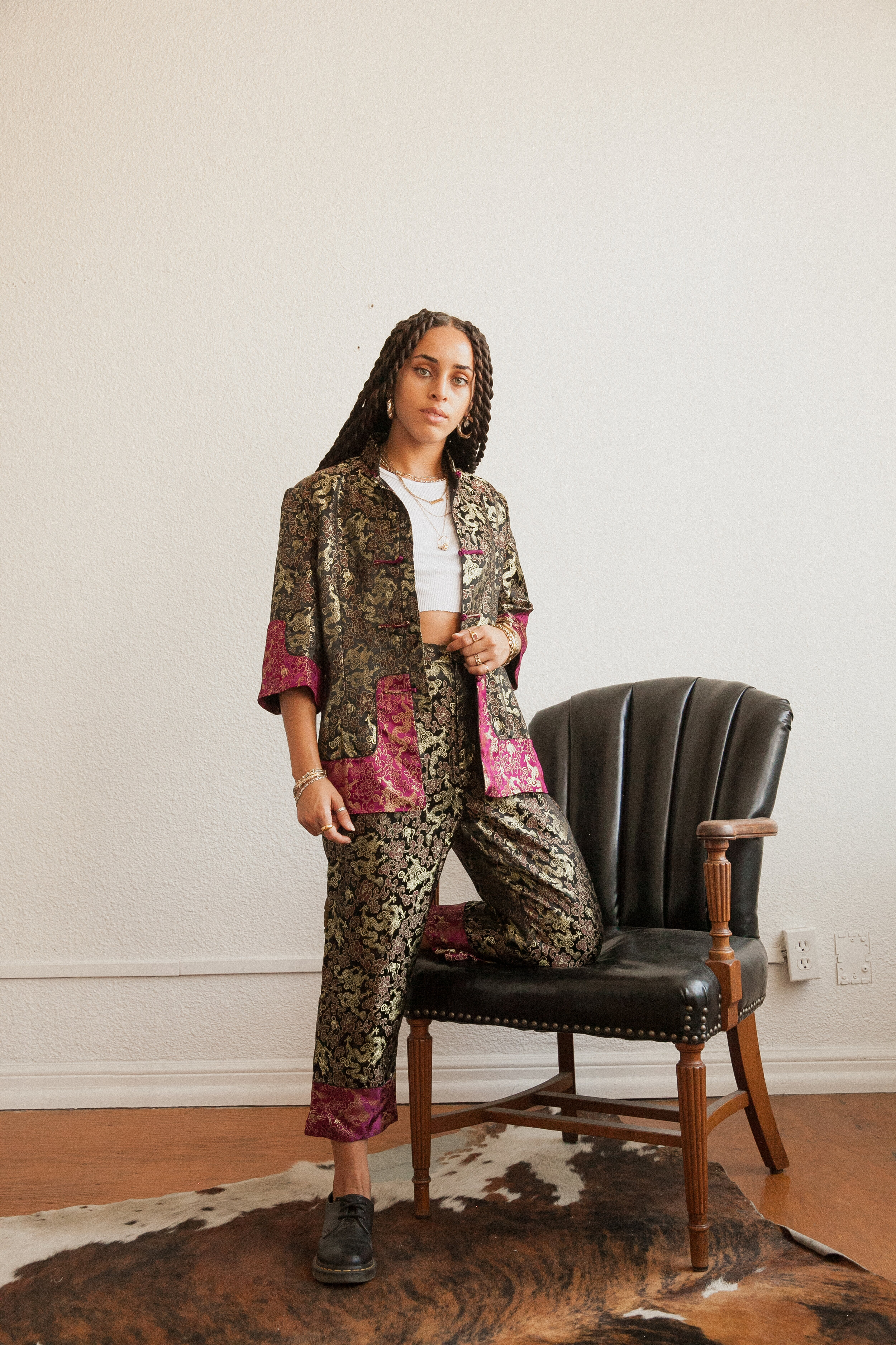 Brocade Metallic Floral and Dragon Set