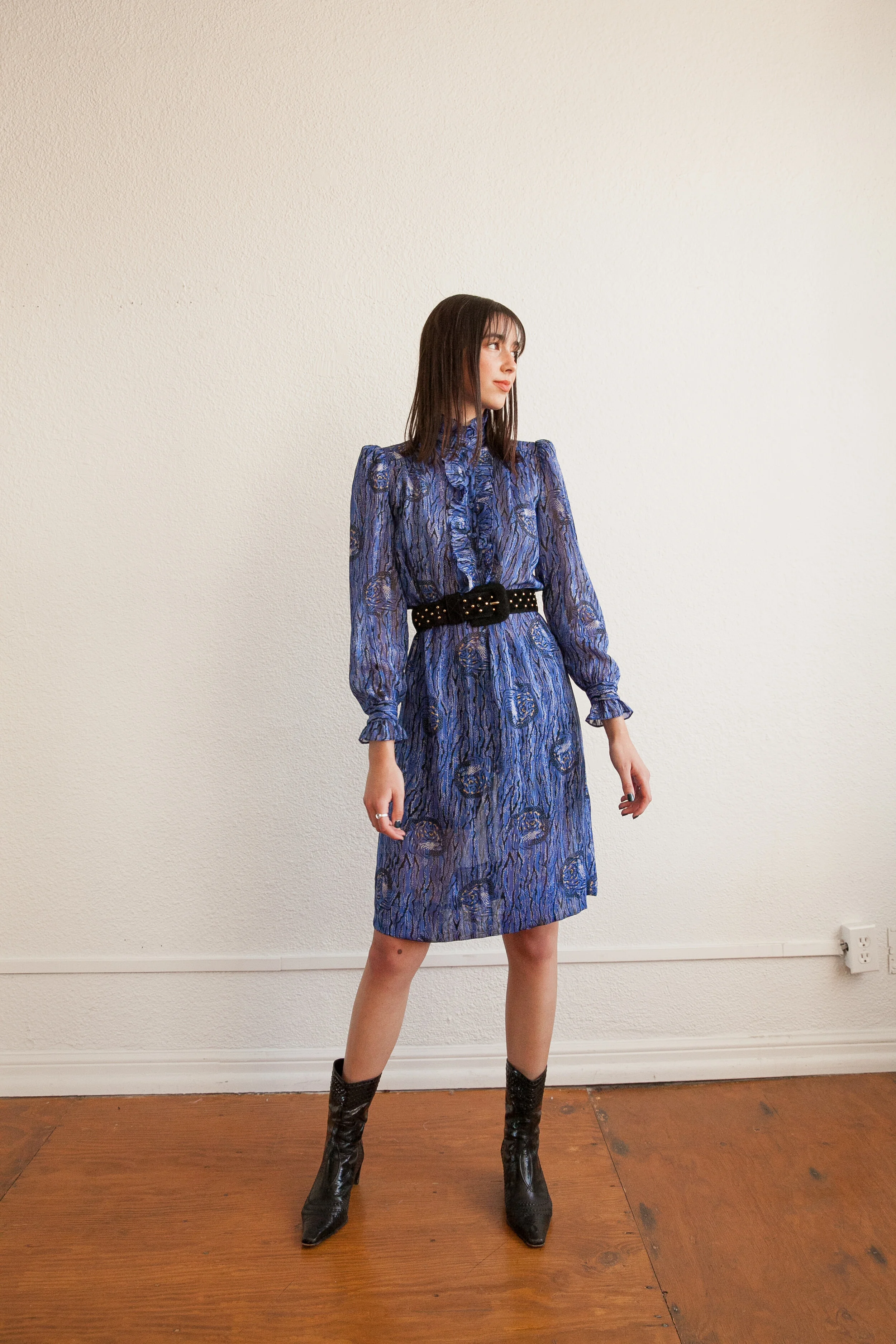 1980s Tiger Face Sheer Ruffle Collar Dress