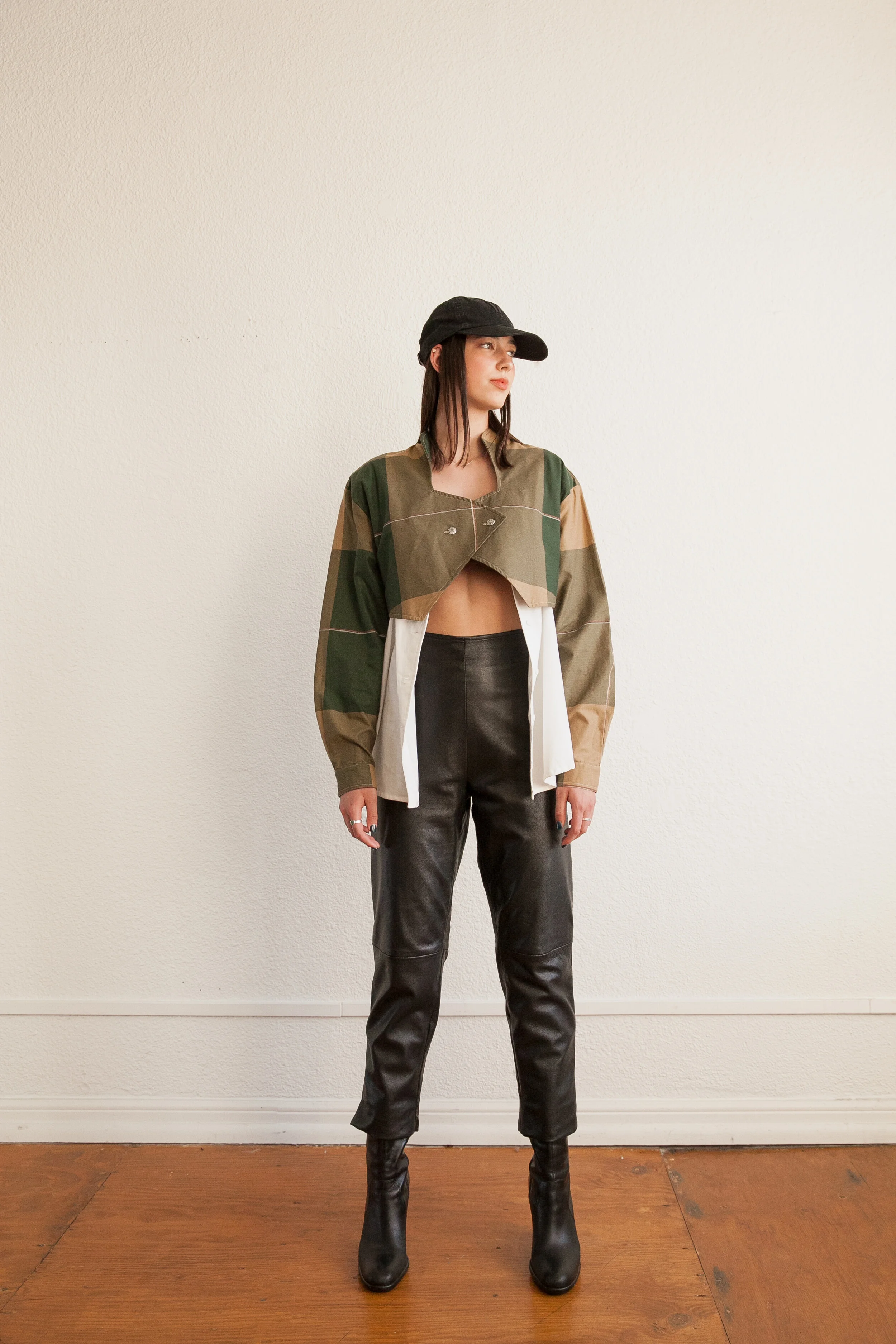 90s Built In Cropped Bolero Plaid Western Top