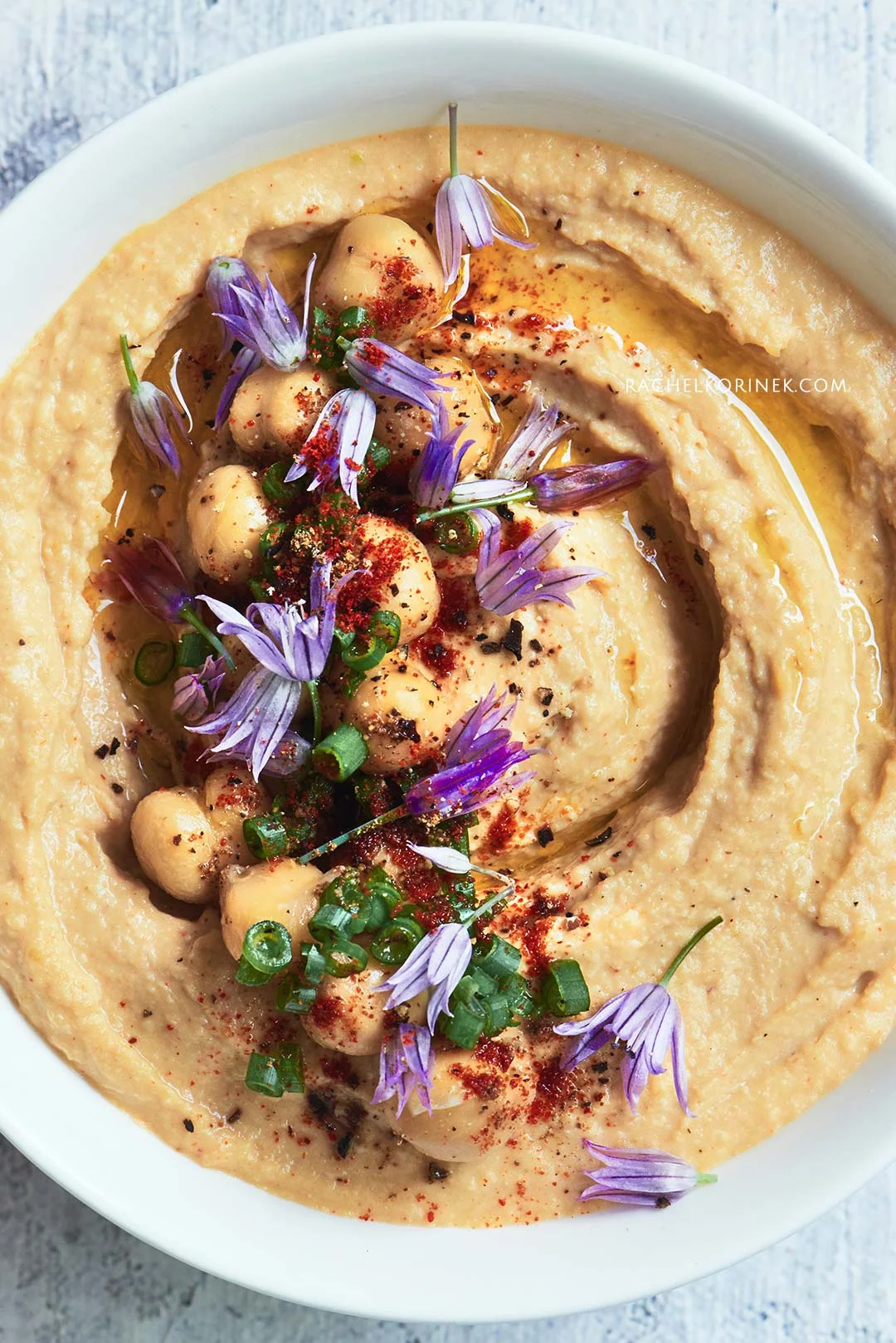 Spring Hummus With Chive Flowers