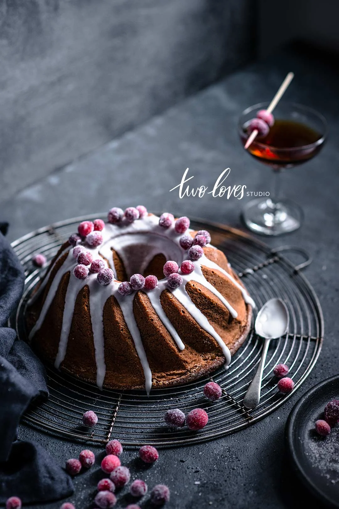 Rachel Korinek Food Photography | Gingerbread Bundt Cake with Sugared Cranberries