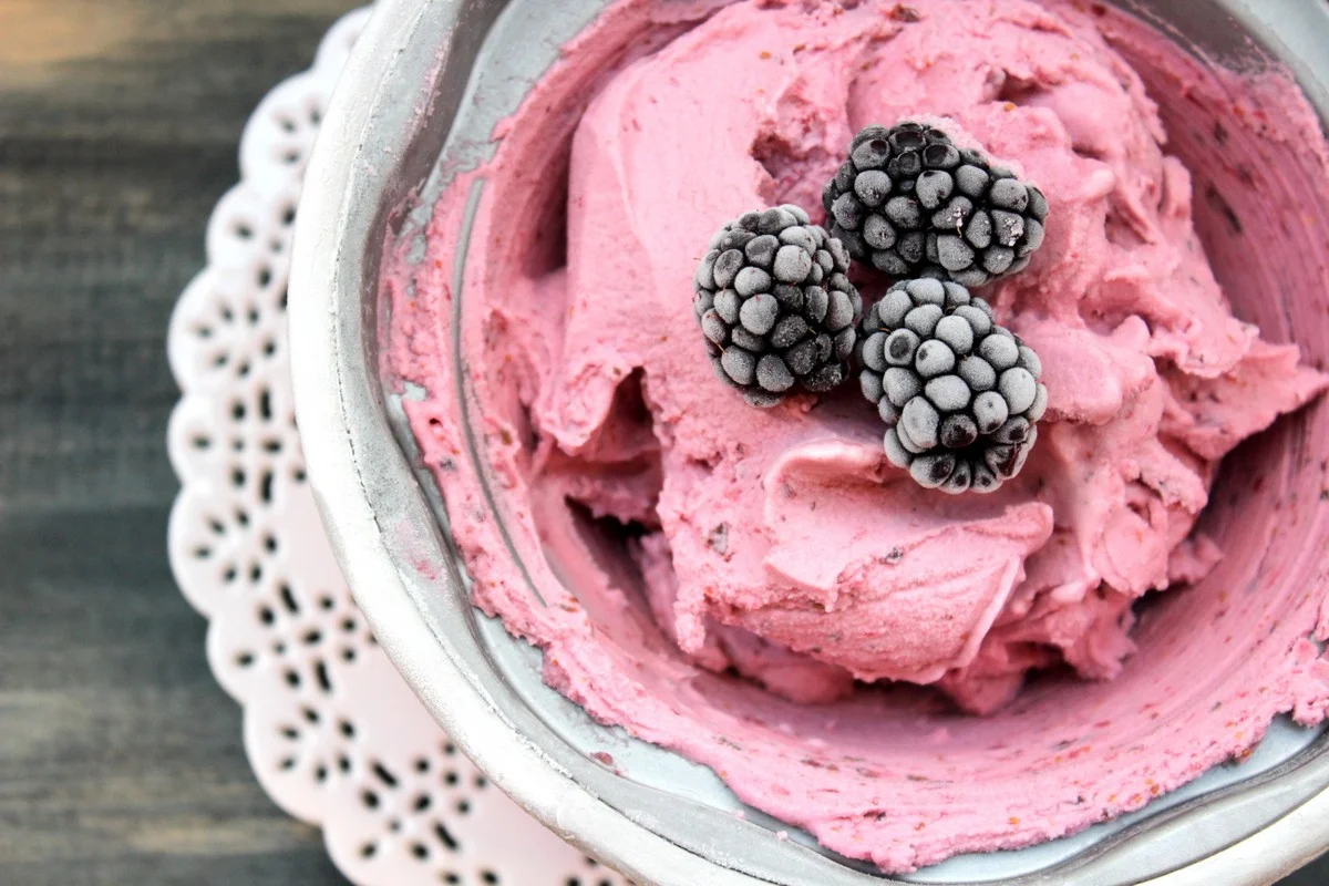 Fig, coconut, blackberry, mint and Meyer lemon ice cream