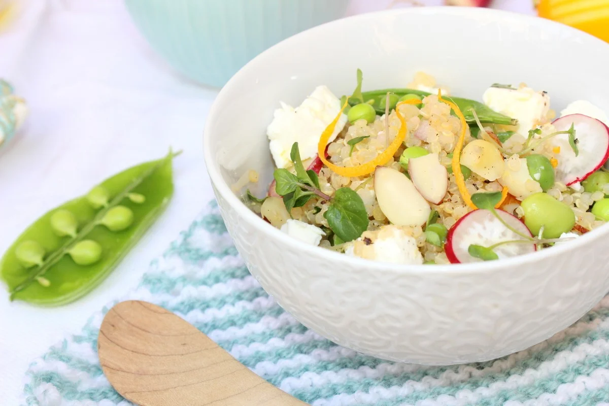Quinoa, peas, mint, feta & lemon salad 