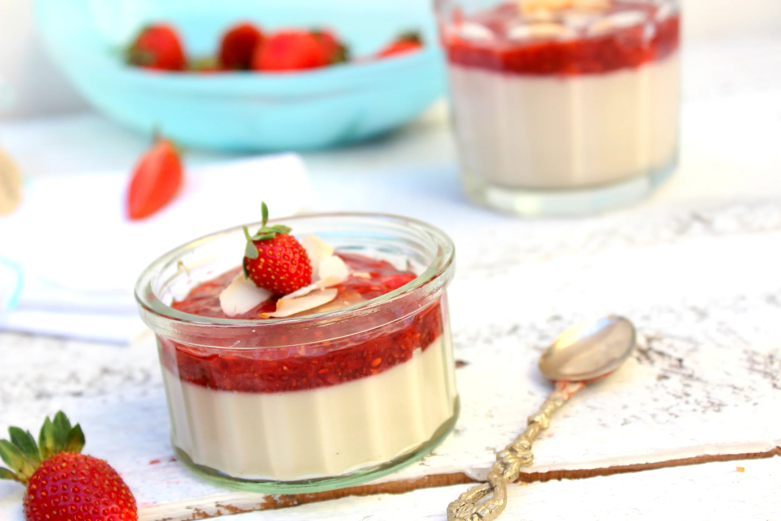 Coconut panna cotta w/ strawberry chia jam