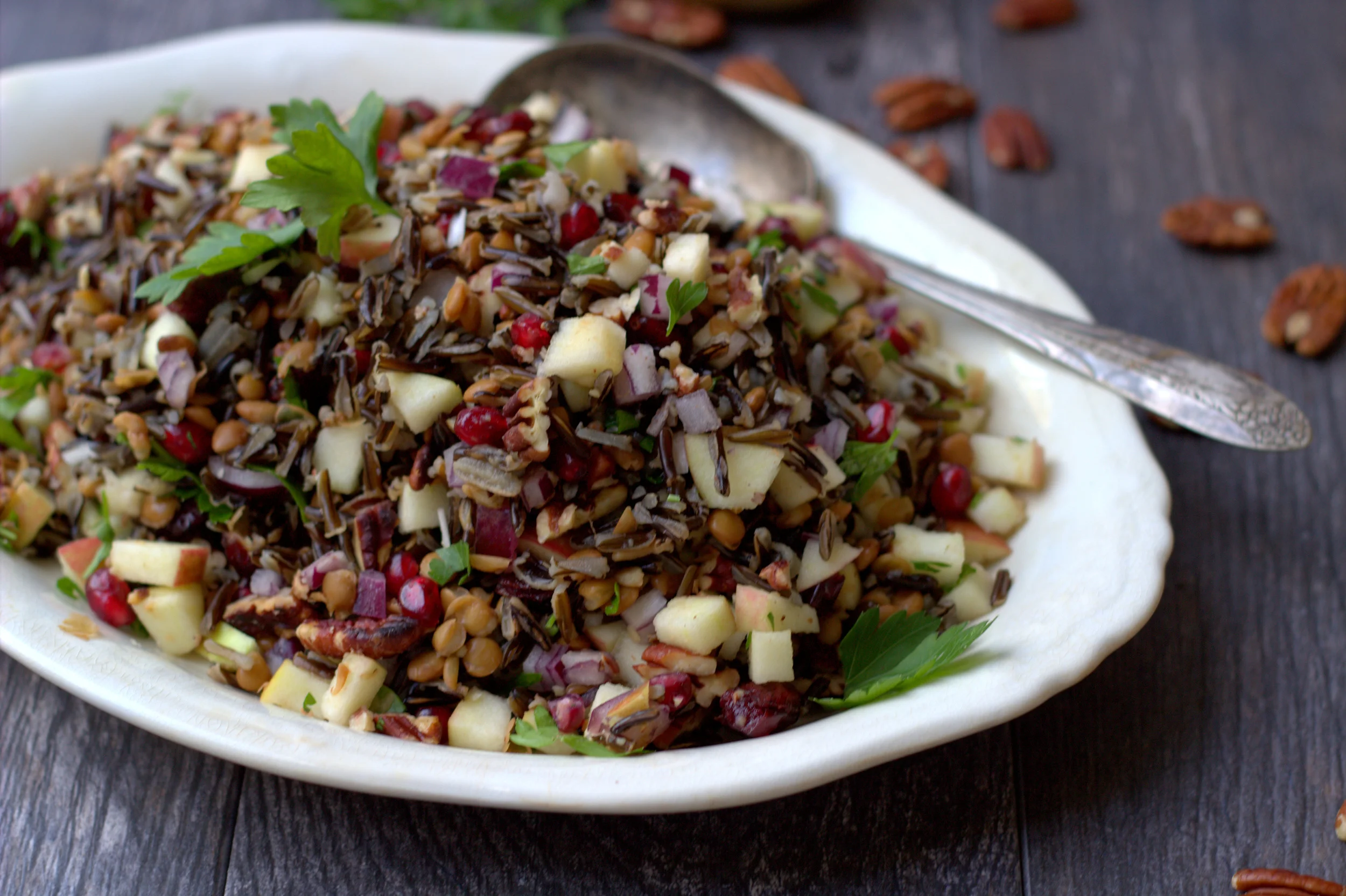 SWEET & CRUNCHY Wild rice SALAD (w/lentils, apple, pecans, pomegranate, cranberries & maple dressing)  