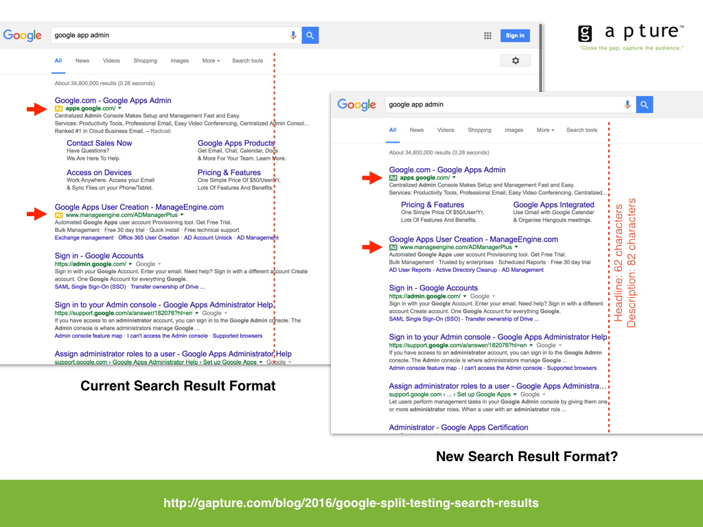Google split testing different search result format