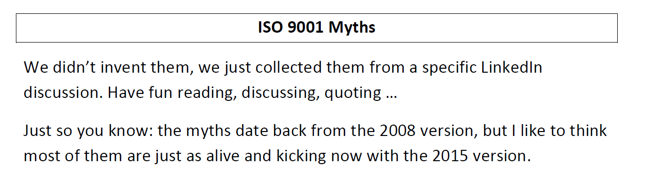ISO 9001 Myths