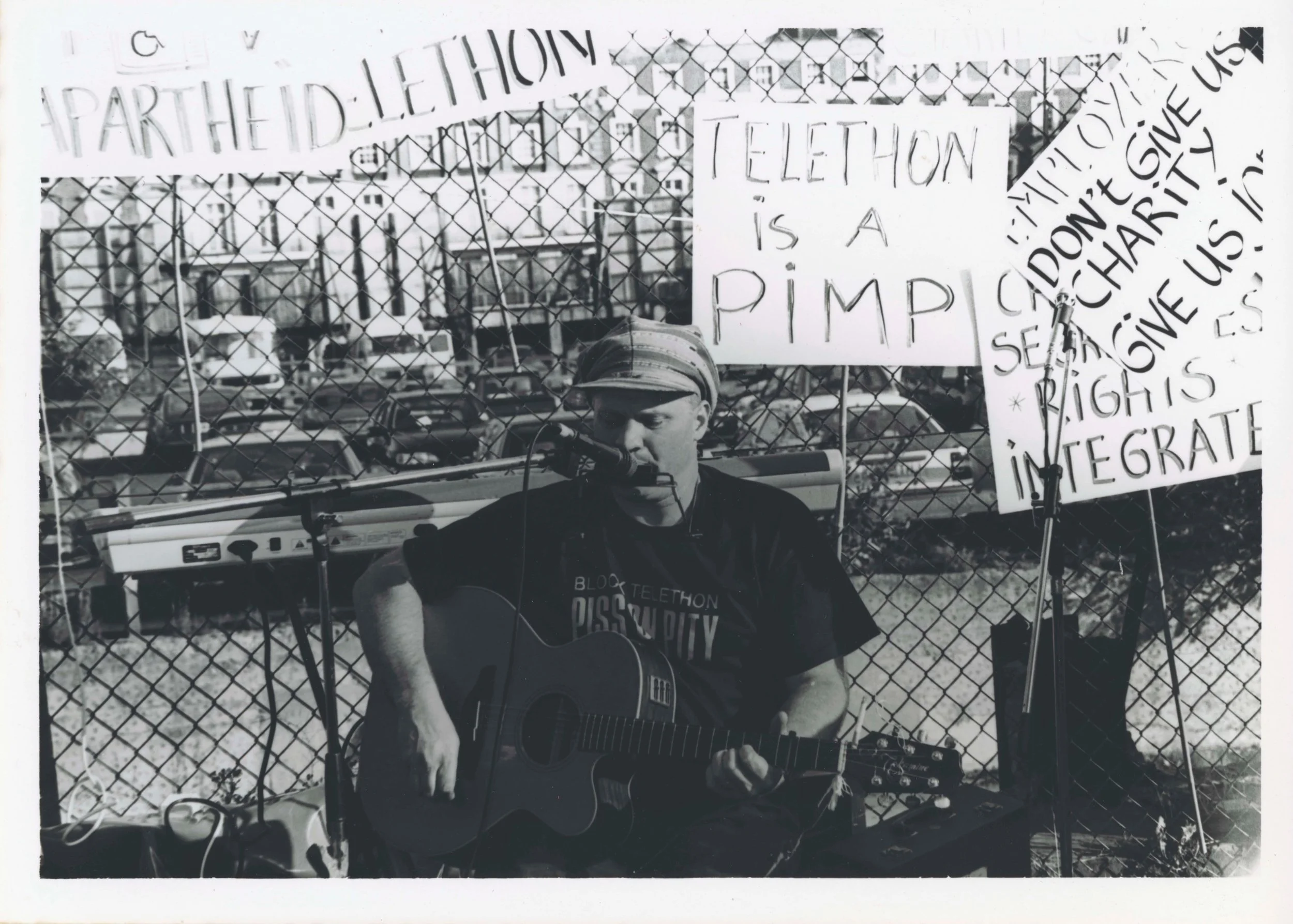 Photo of Johhny Crescendo performing at Block Telephon (1992), deposited by Elspeth Morrison: image produced by THE-NDACA.ORG < http://the-ndaca.org/ >