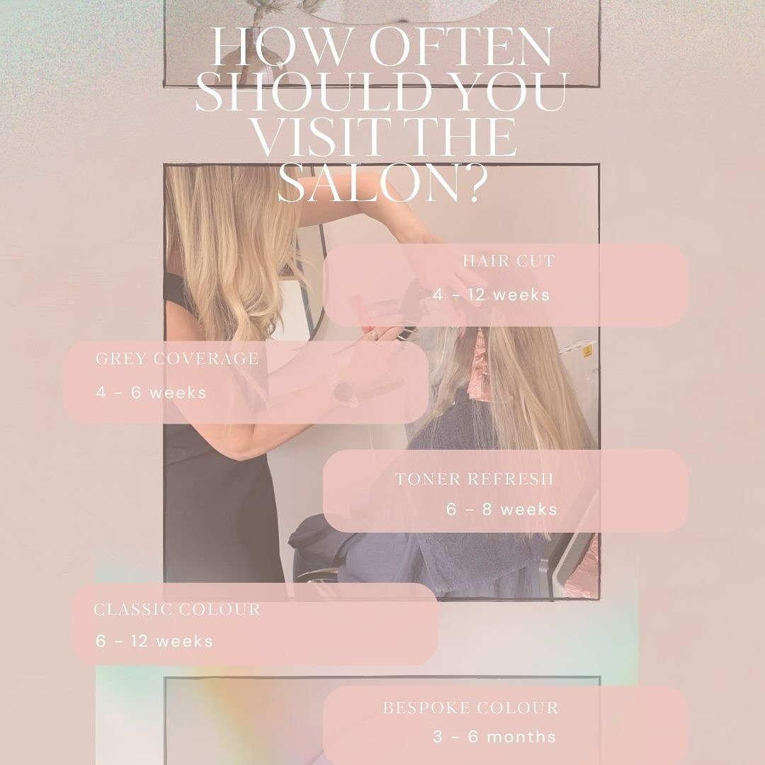 Ever wondered how often you should visit the salon to maintain your style?
Here is a quick reference for you to check out and make a note in your diary.
I love helping you discover products and styling tools that help you recreate the style at home a