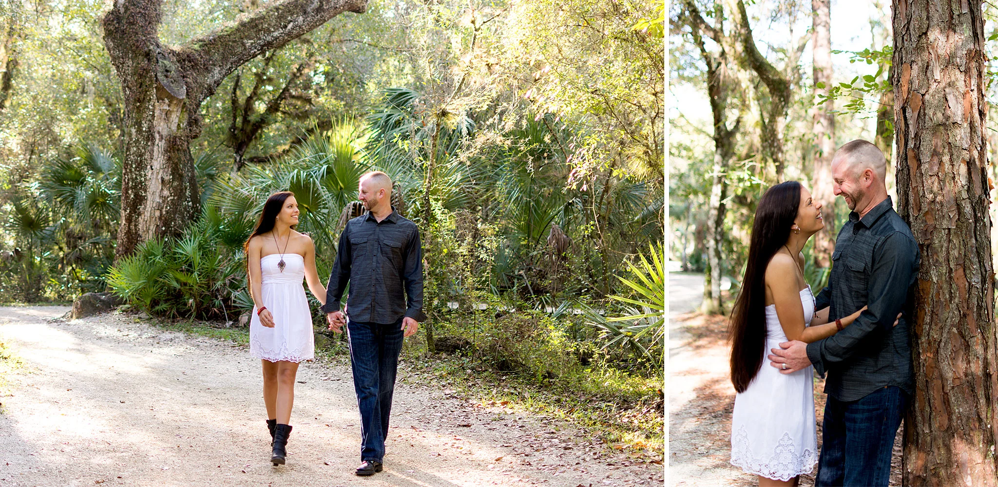 Fun couples portraits taken by Tampa photographer Carlie Chew at Lettuce Lake Park, Floria. 