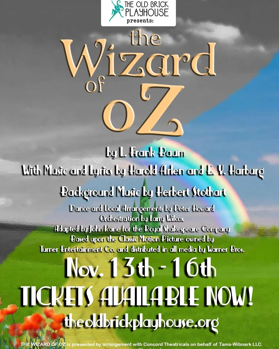TICKETS ON SALE NOW!

Get your tickets for the Wizard of Oz NOW while you can, at theoldbrick.org! 

#oldbrickplayhouse #theatre #westvirginia #obp #art #randolphcounty #theater #arts #elkinswv #obpapprentices #afterschool #youththeatre #oldbrickappr