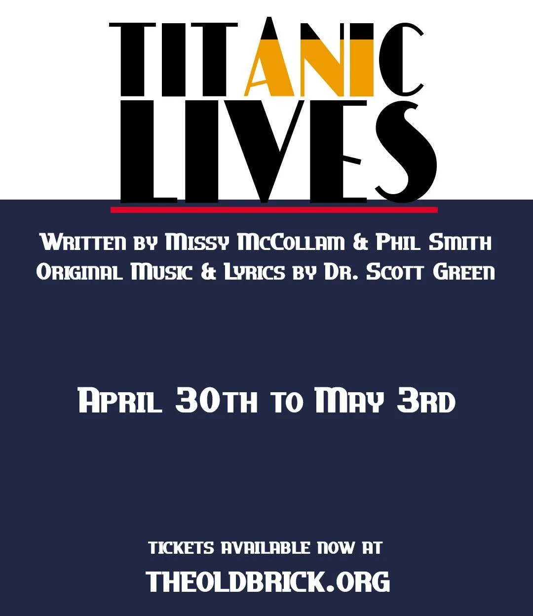 Tickets on sale NOW!!

The minds behind High Mountain Harmony bring you Titanic Lives! Experience the lives of those who embarked on the fateful voyage of the RMS Titanic and lived to tell their stories in a joyful testament to love, loss, and the un