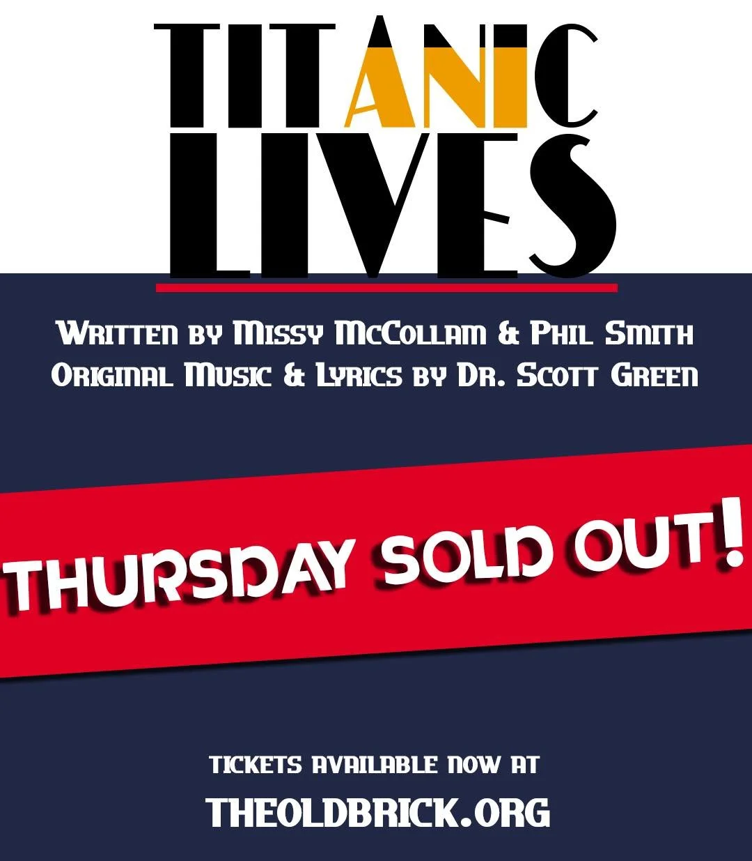 Tickets for opening night of Titanic Lives are ALL GONE, and Saturday is close behind!

Get your tickets while you still can at theoldbrickplayhouse.org/shop or by following the link in our bio!

#oldbrickplayhouse #theatre #westvirginia #obp #art #r