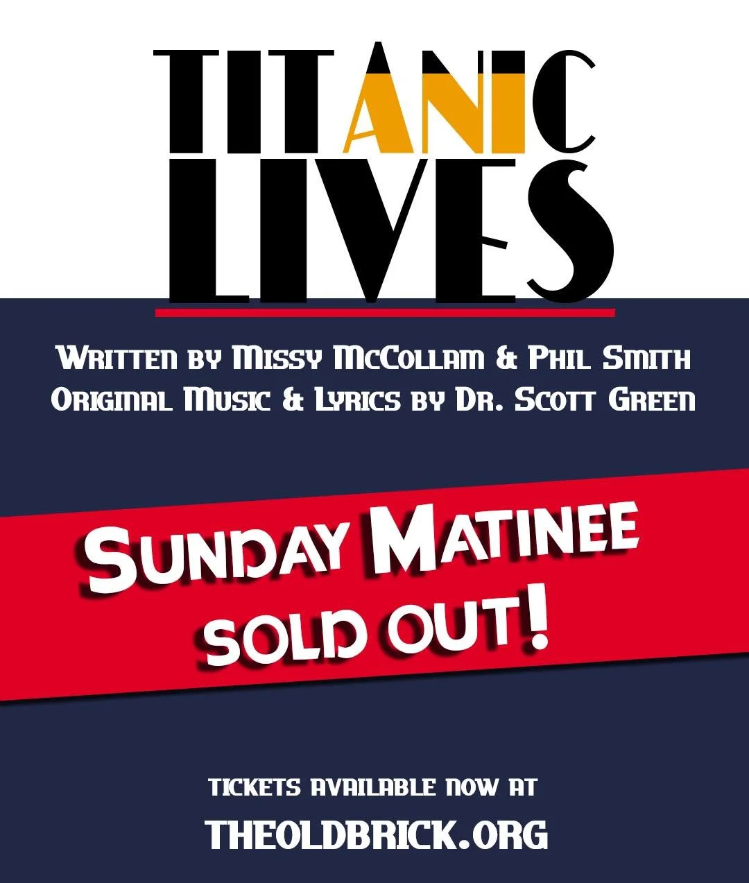 The Sunday matinee is ALL FULL!! 

Friday&rsquo;s only got one seat left, and Sunday night is next to go, so get yours before it&rsquo;s too late! Head on over to theoldbrickplayhouse.org/shop to get yours RIGHT NOW!! 

#oldbrickplayhouse #theatre #w