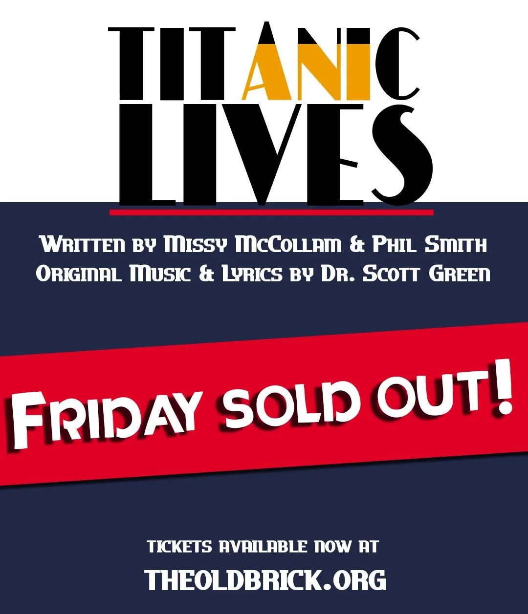 And now Friday&rsquo;s cleaned out, too!!

Just ONE MORE CHANCE to get your tickets for Titanic Lives!! Go to theoldbrickplayhouse.org/shop NOW before you truly miss the boat!!

#oldbrickplayhouse #theatre #westvirginia #obp #art #randolphcounty #the