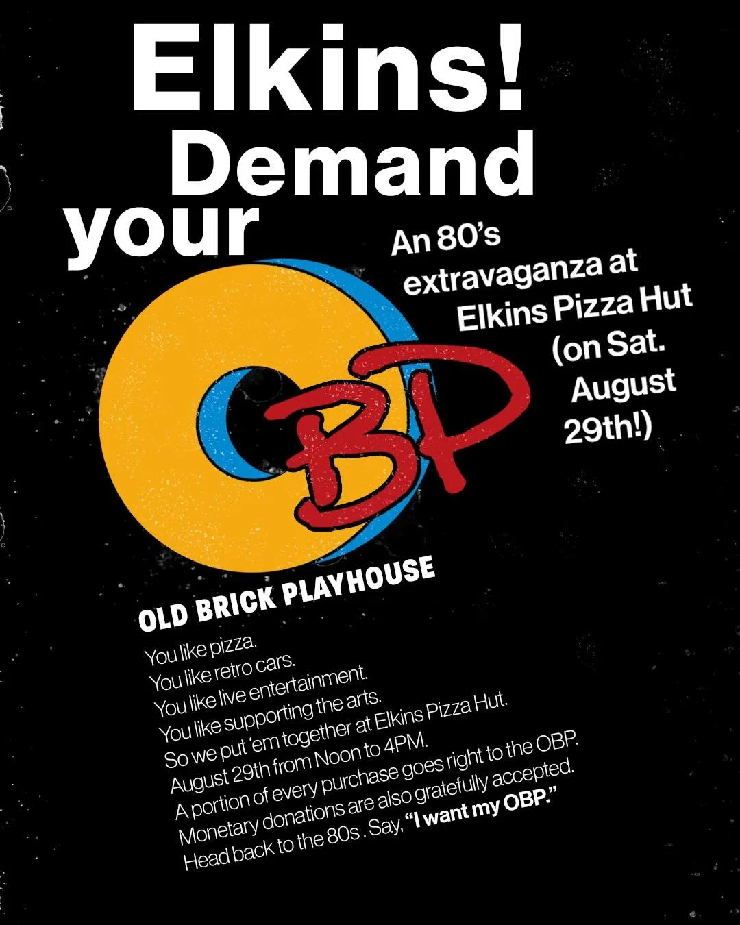 Mark your calendars - we&rsquo;re going back to the 80s with Pizza Hut and Mountain State Street Machines on Saturday, August 29th from noon to 4:30!

Mountain State Street Machines will have some hot cars, and Pizza Hut will have some hot pizza - an