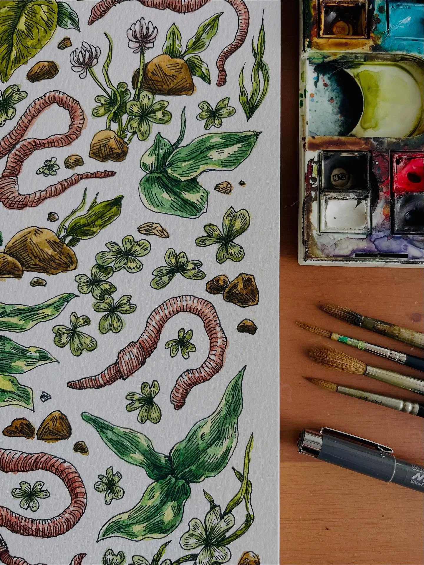 Worms ! Worms I say! #worm #worms #ohworm? #wouldyoustilllovemeifiwasaworm #watercolor #sketchbook