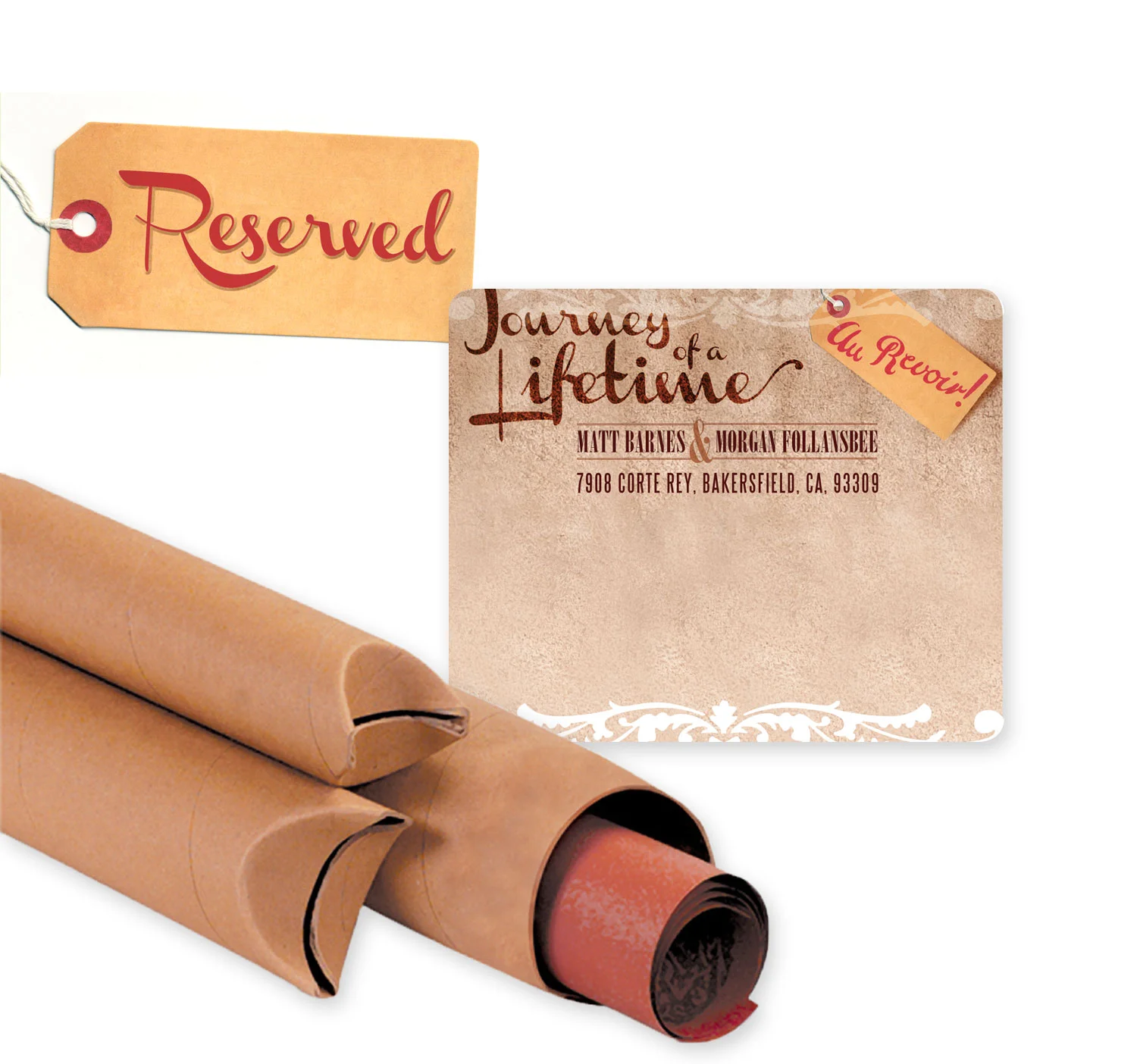 Reserved table cards, 3x5 mailing labels and kraft tubes 