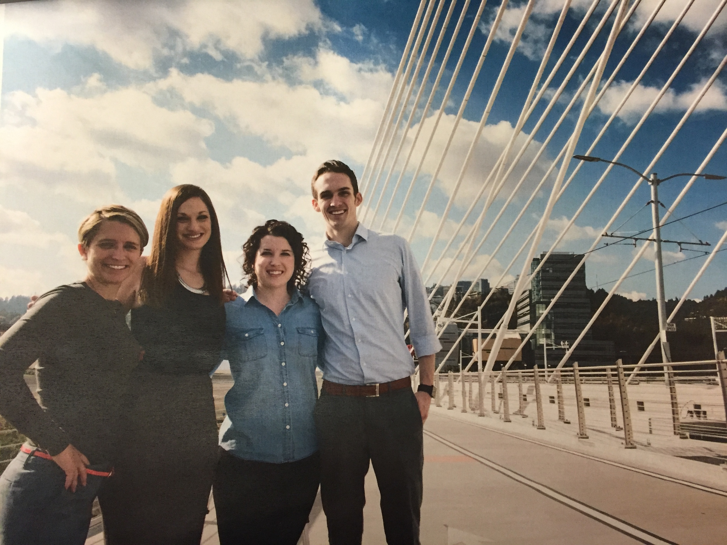 Alissa, Kari, Rachel and Adam on the newly opened pedestrian bridge adjacent to the new dental school