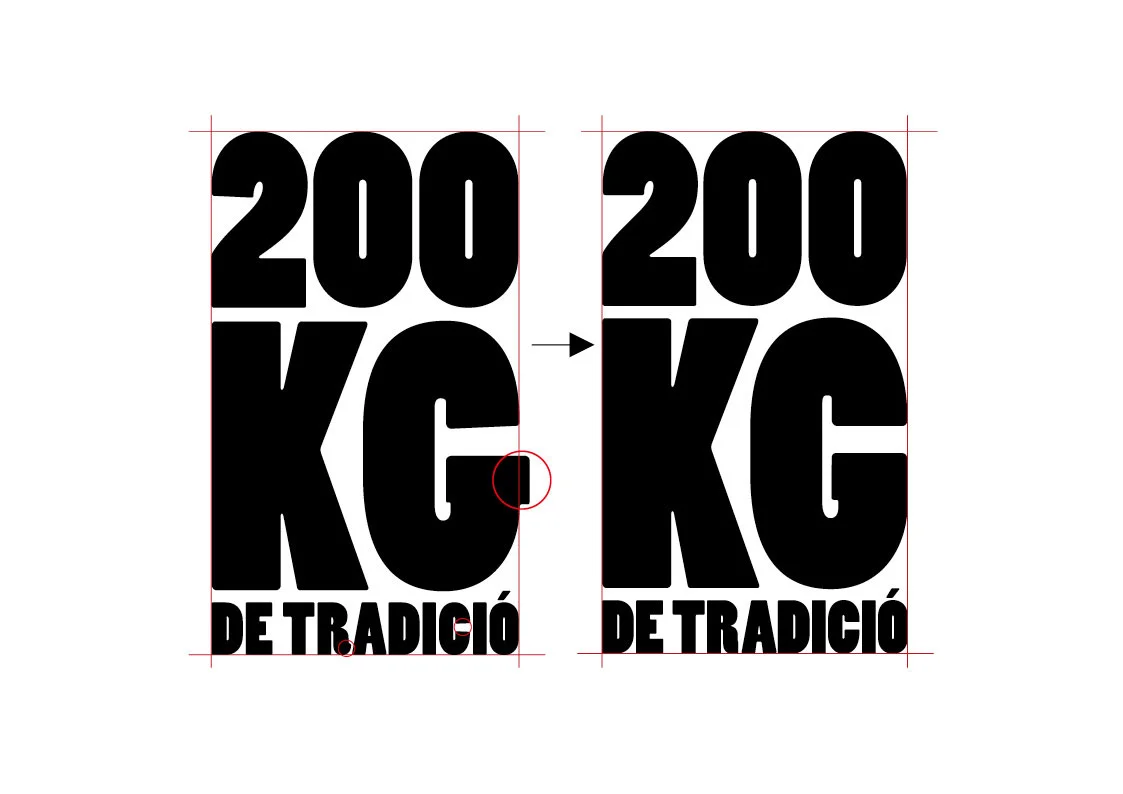  Arreglos de tipografia para crear un logotipo más compacto y solido, creando sensación de pesado. 