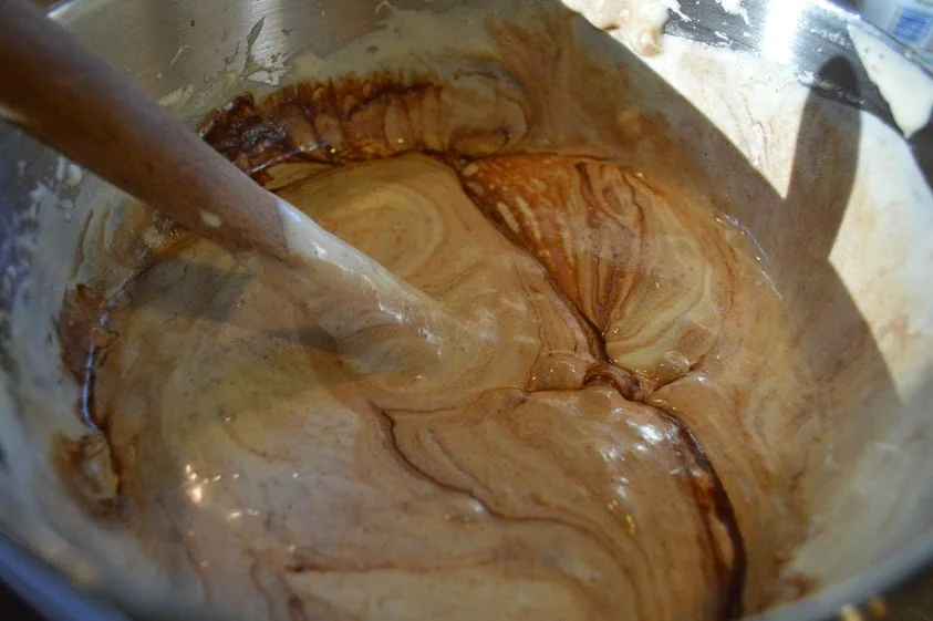 Folding in the chocolate mixture