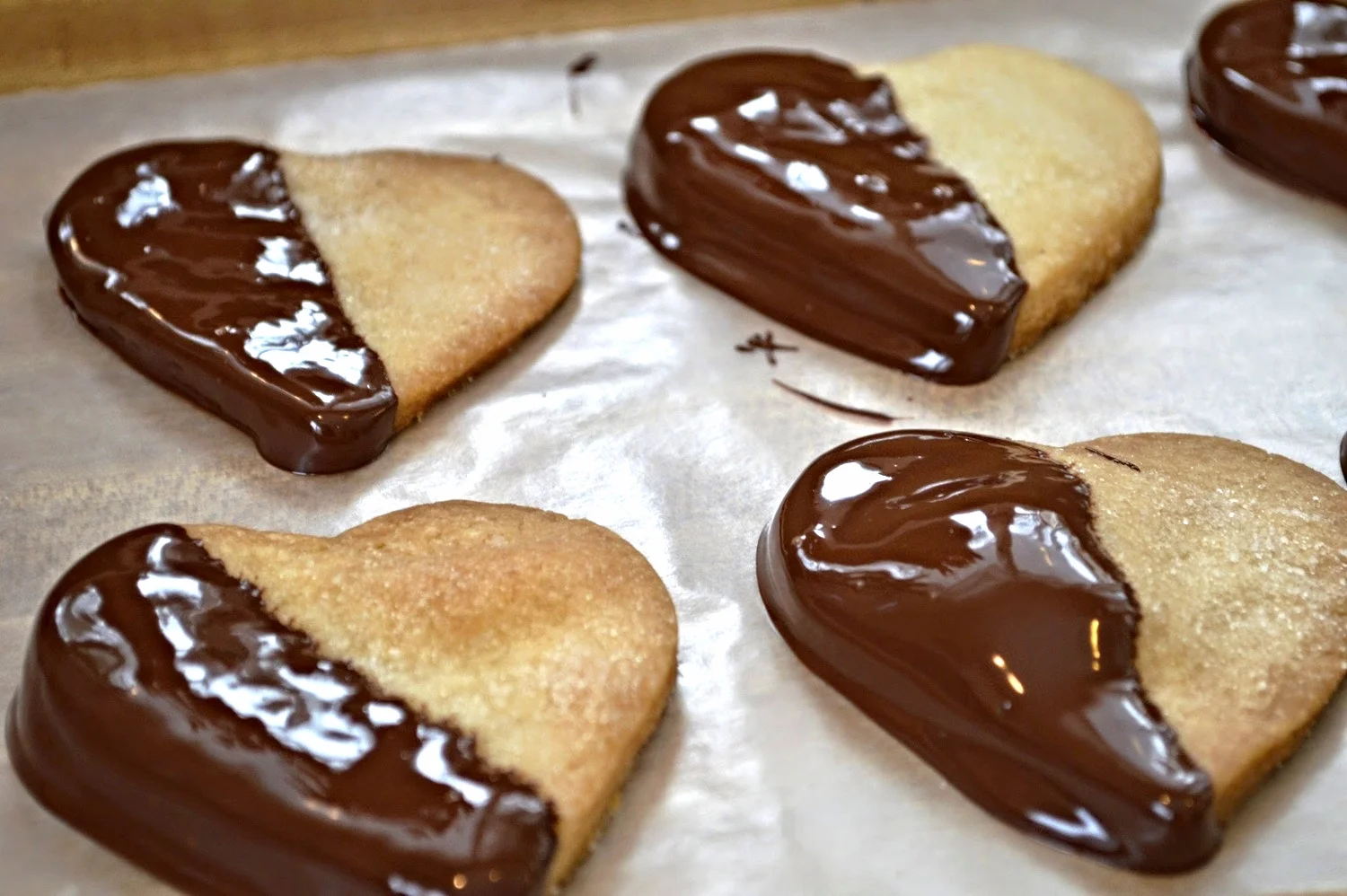 Chocolate Dipped Shortbread Hearts — Unwritten Recipes