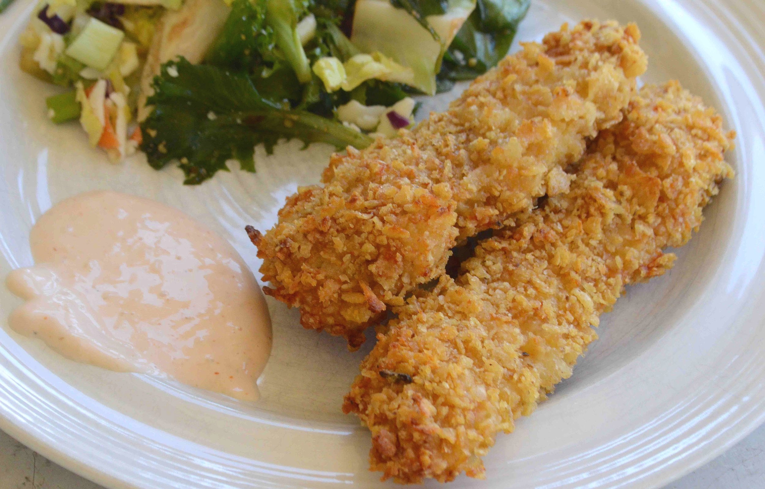 Potato Chip Crusted Chicken Tenders with Special Sauce — Unwritten Recipes