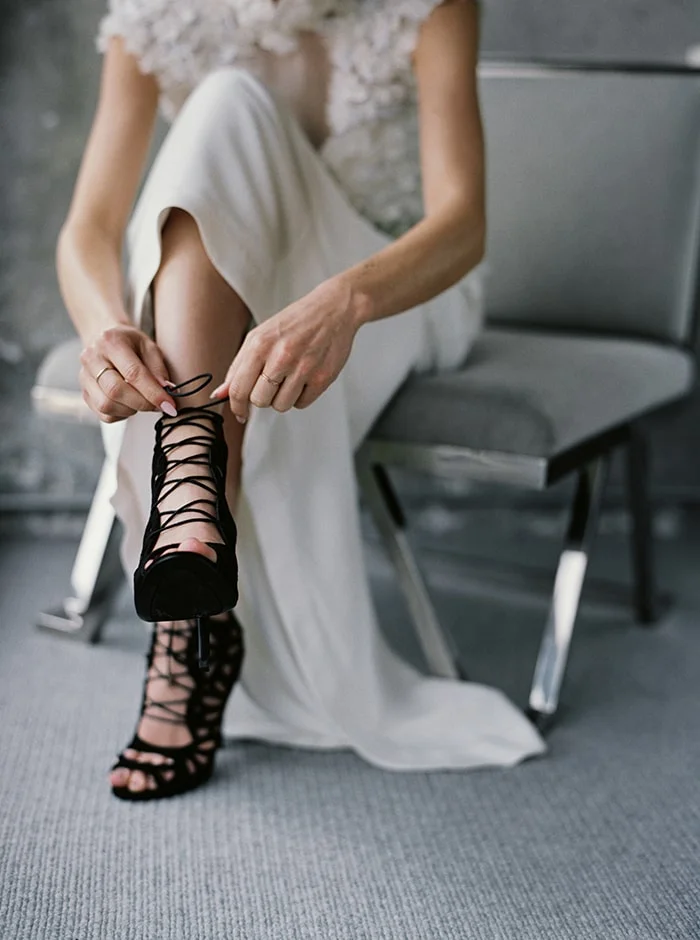 black heels with wedding dress