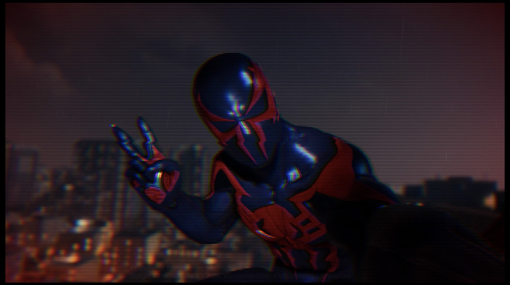 The VHS filter felt somehow appropriate for Spider-Man 2099.