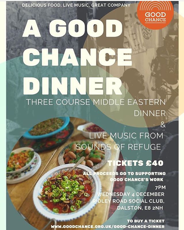We&rsquo;re delighted to be cooking up a feast for A Good Chance Dinner to support the incredible work that @goodchancetheatre do. 
Wed 4 Dec 
7pm, BYOB
At Ridley Road Social Club in Dalston 
Tickets &pound;40 and that will be doubled and donated to 