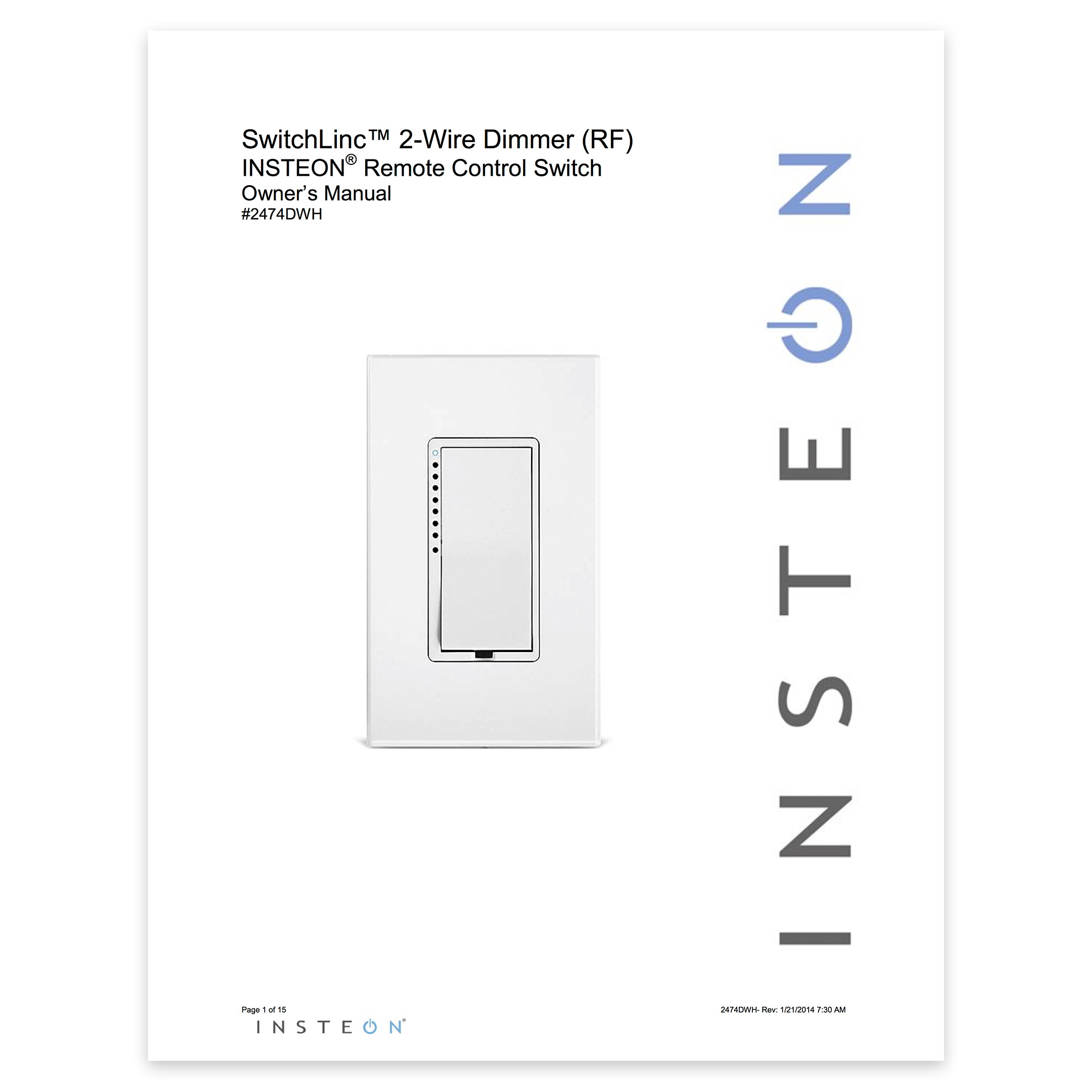 Dimmer Switch (2-Wire) - Owner's Manual