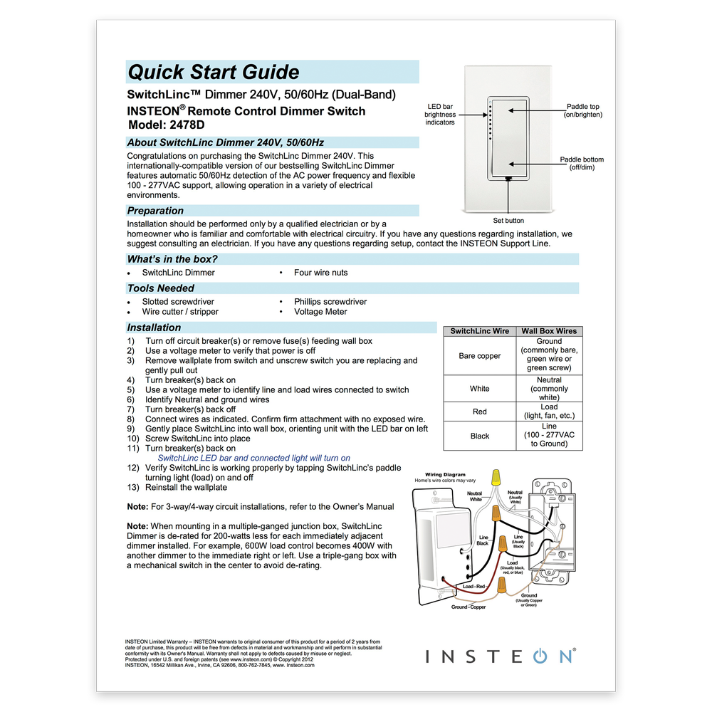 SwitchLinc Dimmer Switch (2005-2010) Quick Start Guide