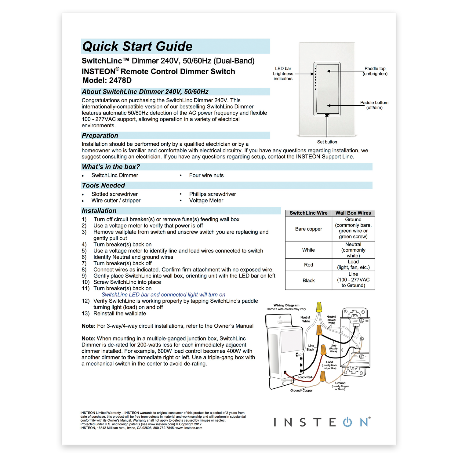 SwitchLinc Dimmer Switch (2005-2010) Quick Start Guide