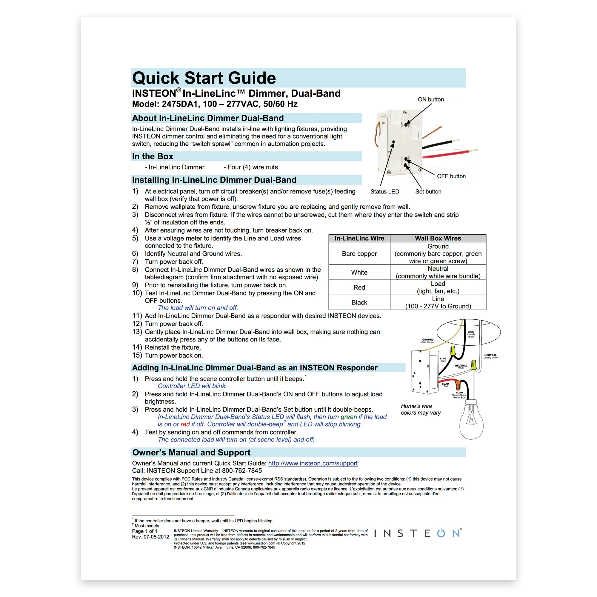 Dimmer Smart Switch In-Line Module - Quick Start Guide