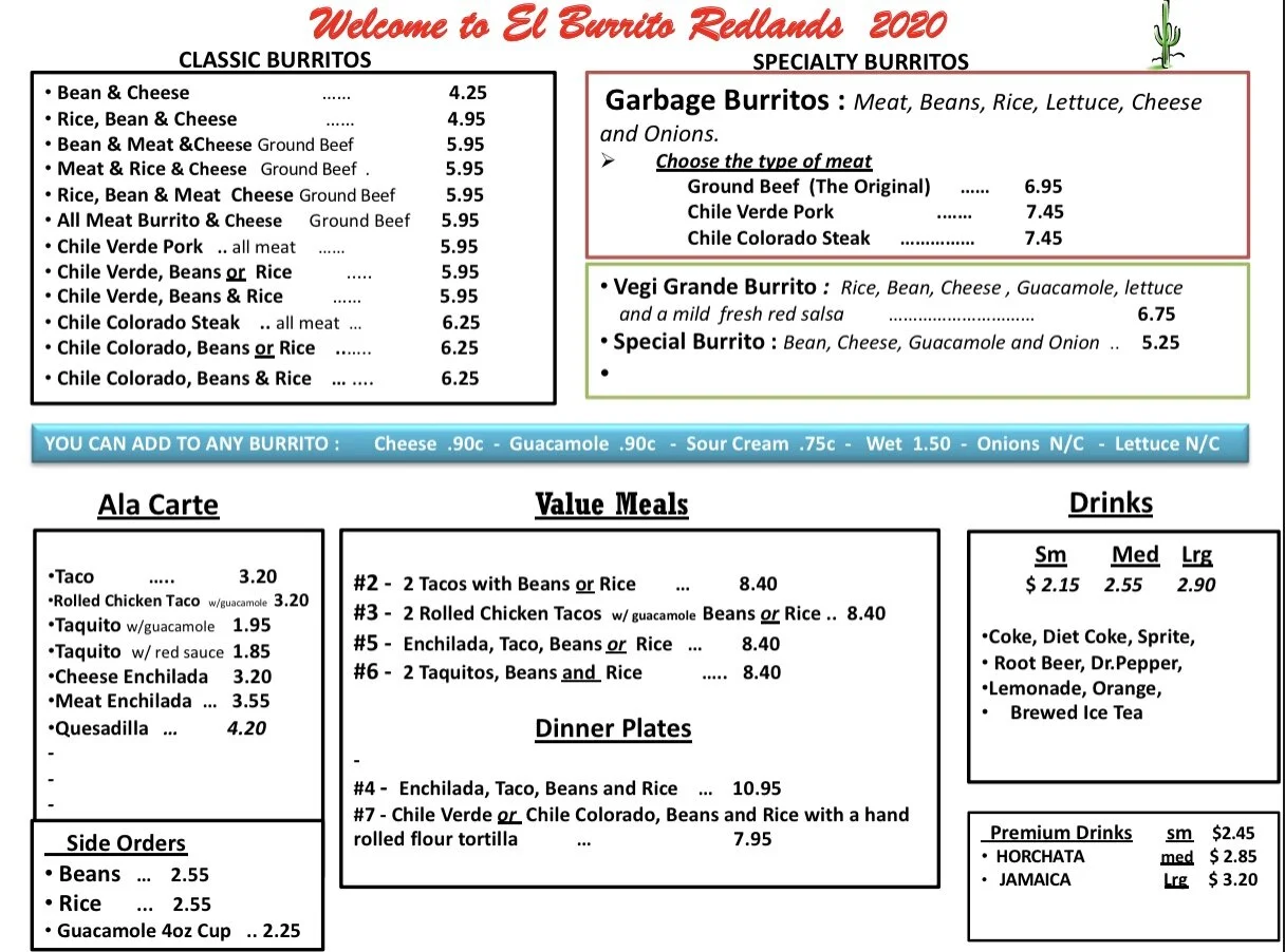 See The Menu El Burrito Redlands