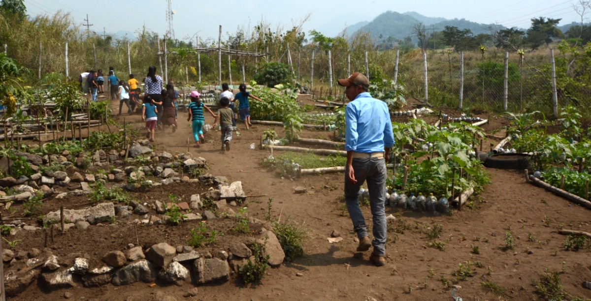 1st Grade class in the Nueva Vida school garden, San Lucas Toliman, Guatemala
