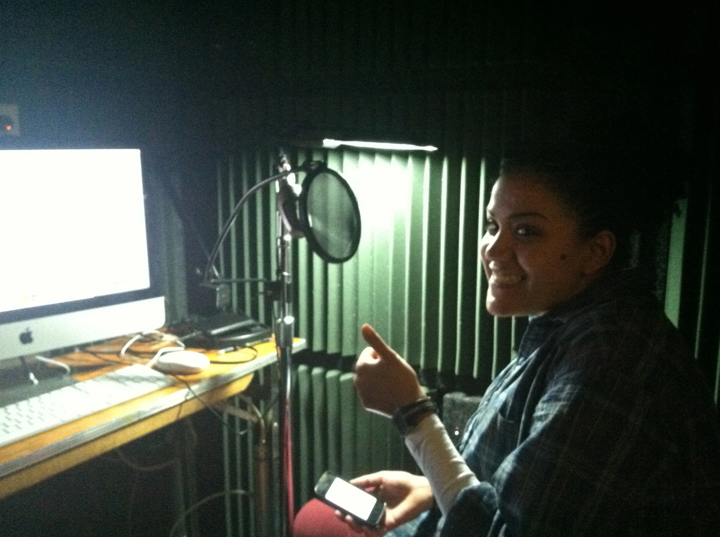 Recording in the sound booth.