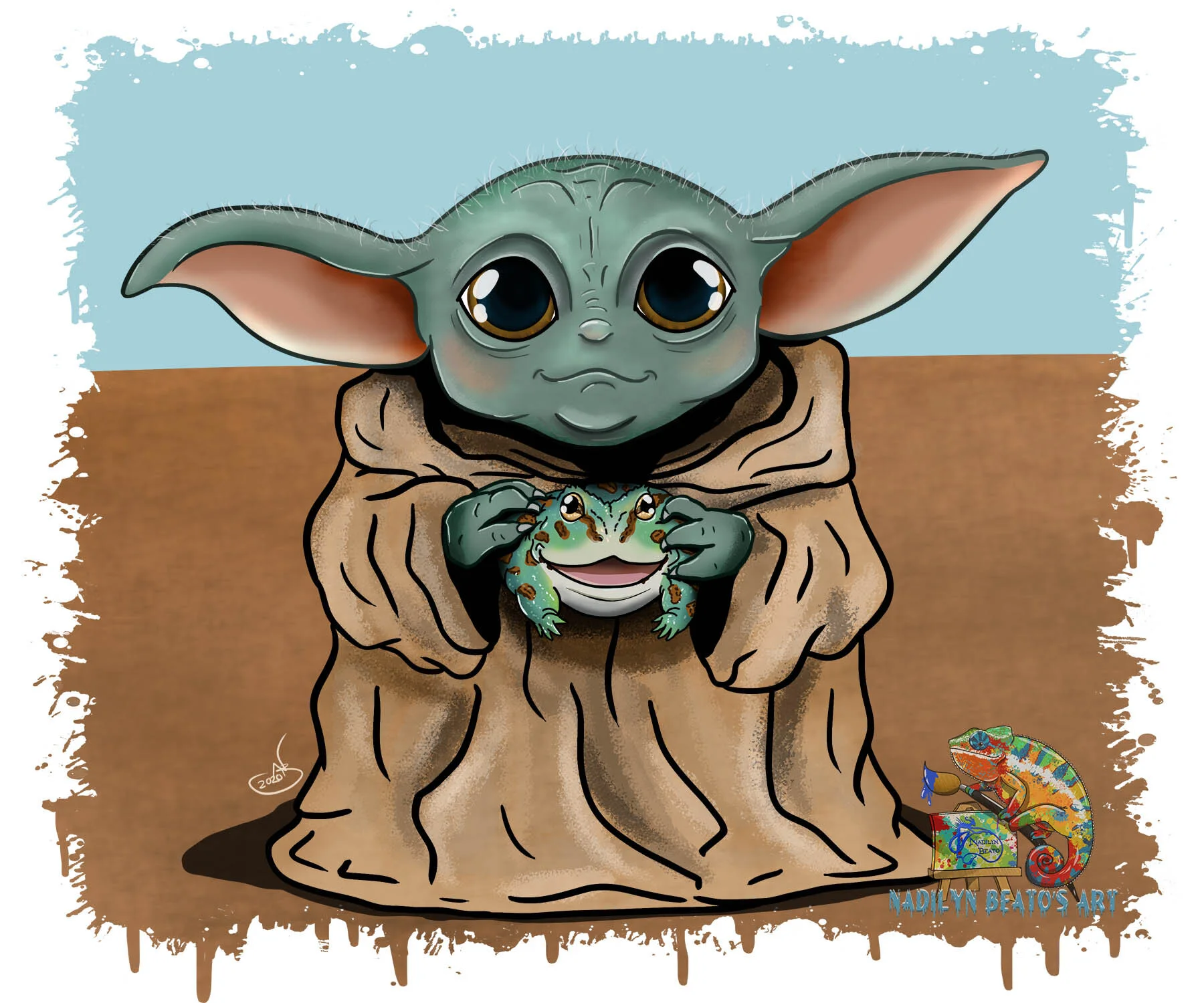 Baby Yoda with pet Frog 