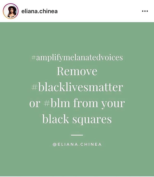 via @eliana.chinea
.
Don&rsquo;t drown out the voices you&rsquo;re trying to uplift. Please edit your posts. Or consider not just posting a black square and instead (or in addition), reposting valuable content from BIPOC. 🖤
