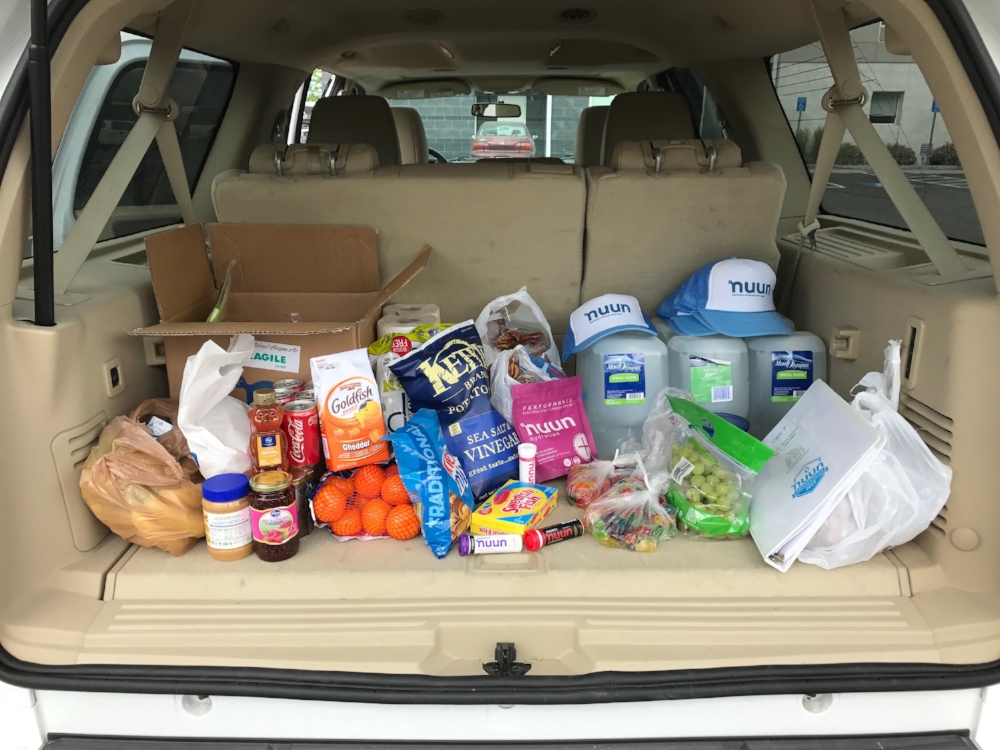 Key items here: Goldfish, nuun, & toilet paper.....but mostly toilet paper.