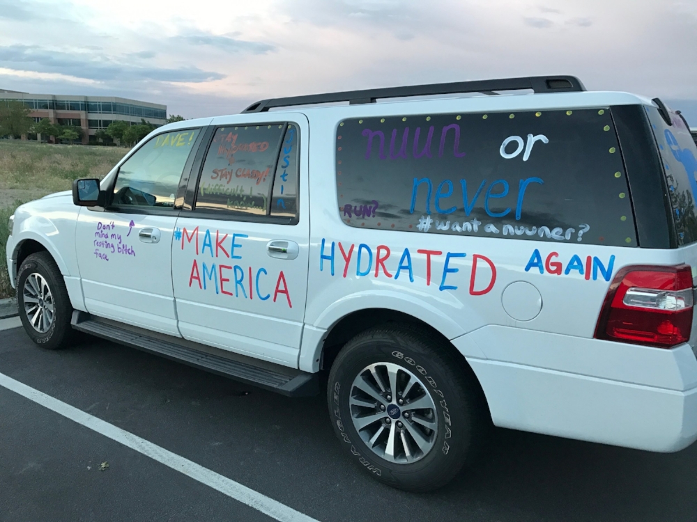 Hey, when you're in a red state you might as well play to your audience. 