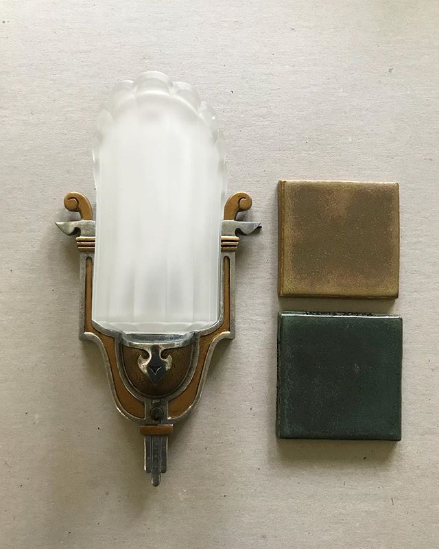 The vintage wall sconces just arrived for or Hollywood Heights fireplace. We&rsquo;re pretty jazzed with this light/tile combo ✨