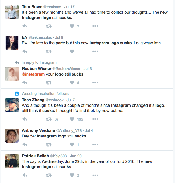 There are a lot of strong feelings about Instagram's recent logo change, for example.