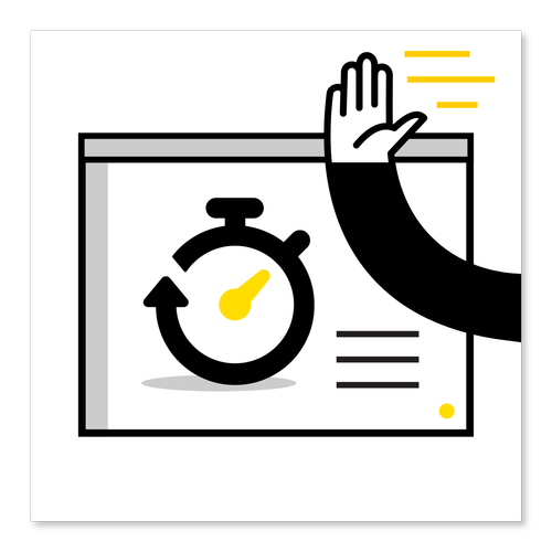 Illustration of a hand presenting a slide with a stopwatch