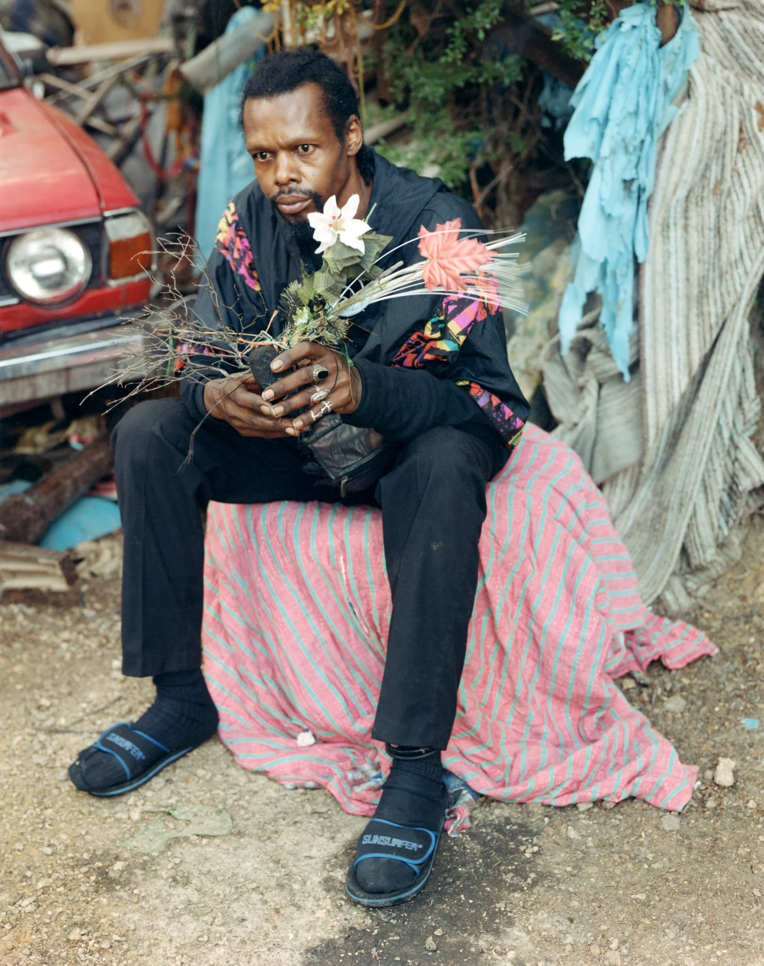 Lonnie Holley Portrait with Flowers, 1997